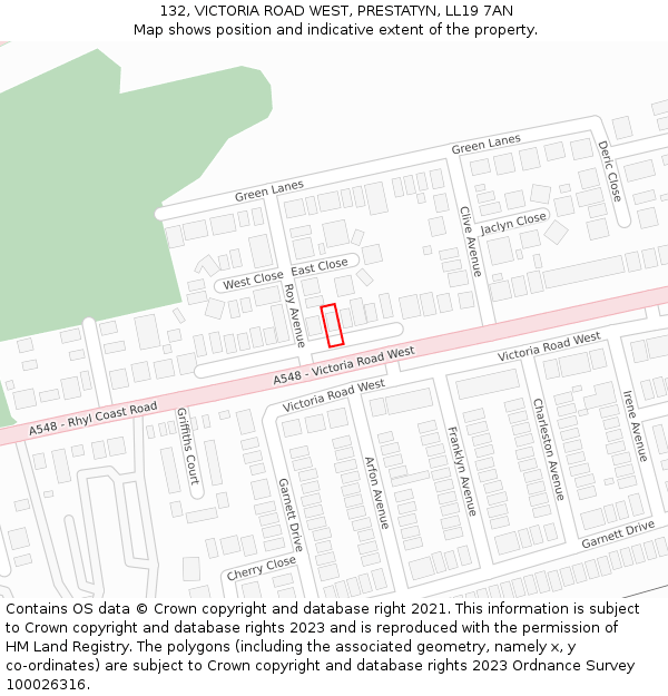 132, VICTORIA ROAD WEST, PRESTATYN, LL19 7AN: Location map and indicative extent of plot