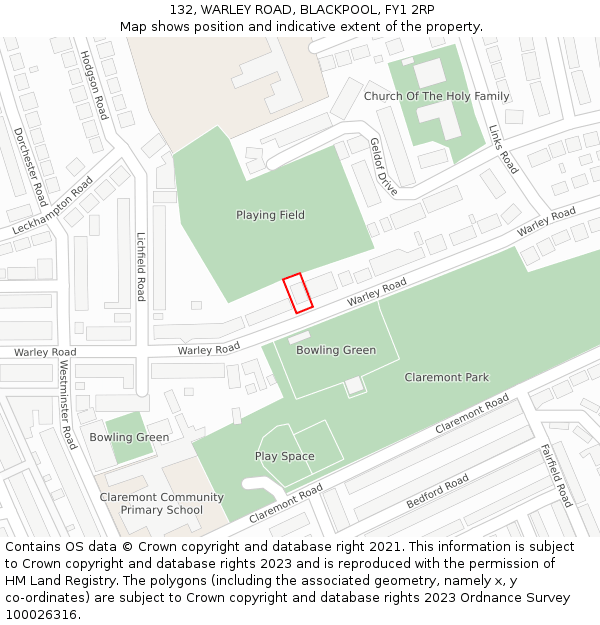 132, WARLEY ROAD, BLACKPOOL, FY1 2RP: Location map and indicative extent of plot