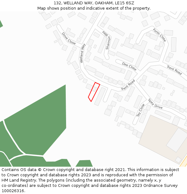 132, WELLAND WAY, OAKHAM, LE15 6SZ: Location map and indicative extent of plot