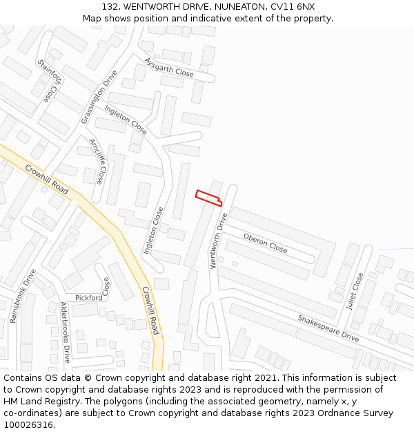 132, WENTWORTH DRIVE, NUNEATON, CV11 6NX: Location map and indicative extent of plot