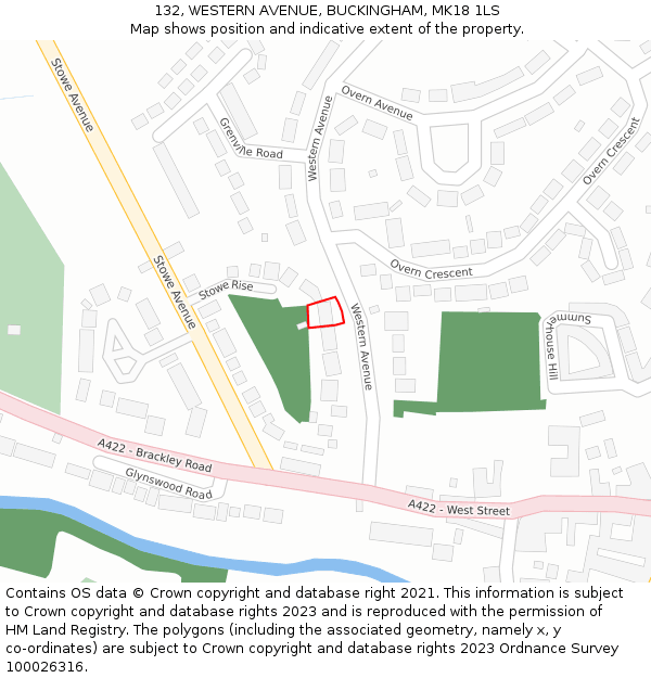 132, WESTERN AVENUE, BUCKINGHAM, MK18 1LS: Location map and indicative extent of plot