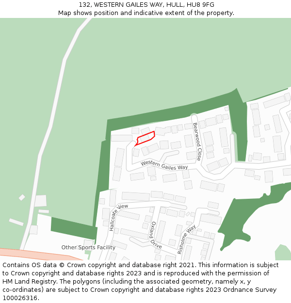 132, WESTERN GAILES WAY, HULL, HU8 9FG: Location map and indicative extent of plot