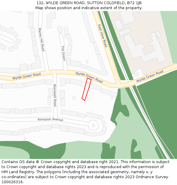132, WYLDE GREEN ROAD, SUTTON COLDFIELD, B72 1JB: Location map and indicative extent of plot
