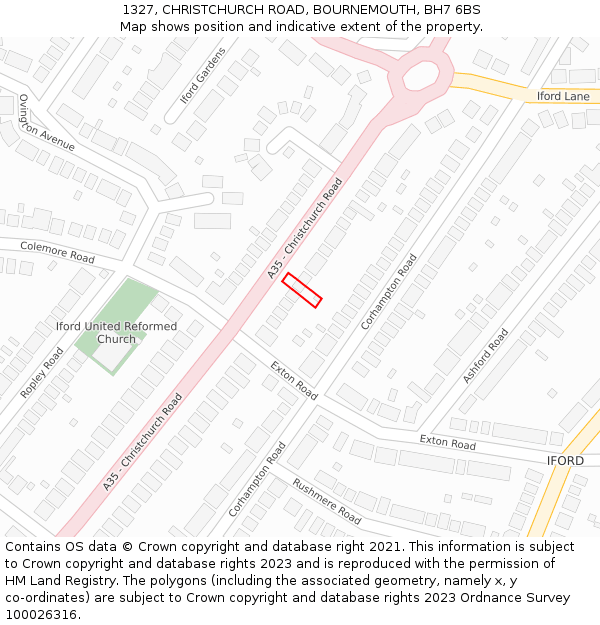 1327, CHRISTCHURCH ROAD, BOURNEMOUTH, BH7 6BS: Location map and indicative extent of plot