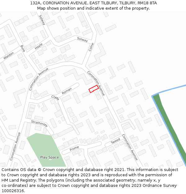 132A, CORONATION AVENUE, EAST TILBURY, TILBURY, RM18 8TA: Location map and indicative extent of plot