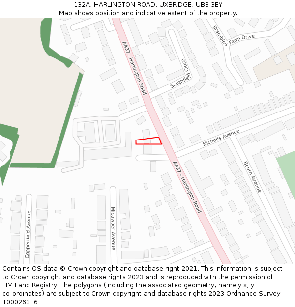 132A, HARLINGTON ROAD, UXBRIDGE, UB8 3EY: Location map and indicative extent of plot