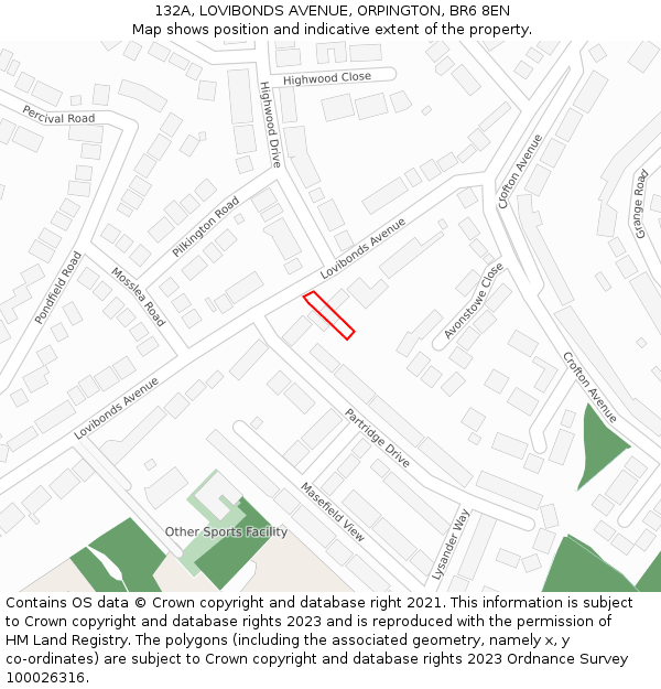 132A, LOVIBONDS AVENUE, ORPINGTON, BR6 8EN: Location map and indicative extent of plot