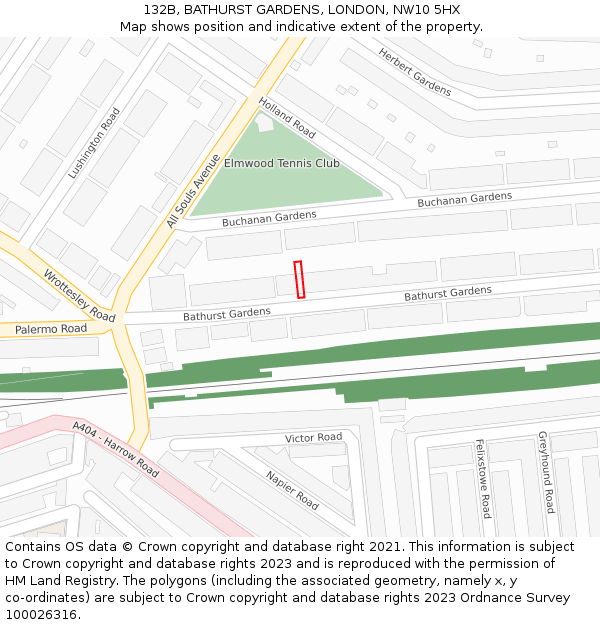 132B, BATHURST GARDENS, LONDON, NW10 5HX: Location map and indicative extent of plot