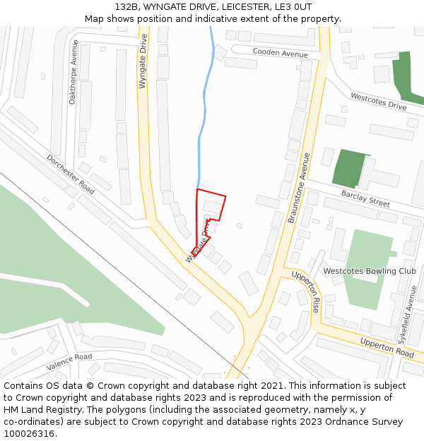 132B, WYNGATE DRIVE, LEICESTER, LE3 0UT: Location map and indicative extent of plot