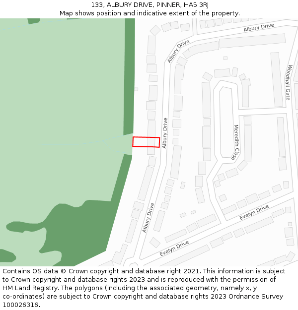 133, ALBURY DRIVE, PINNER, HA5 3RJ: Location map and indicative extent of plot