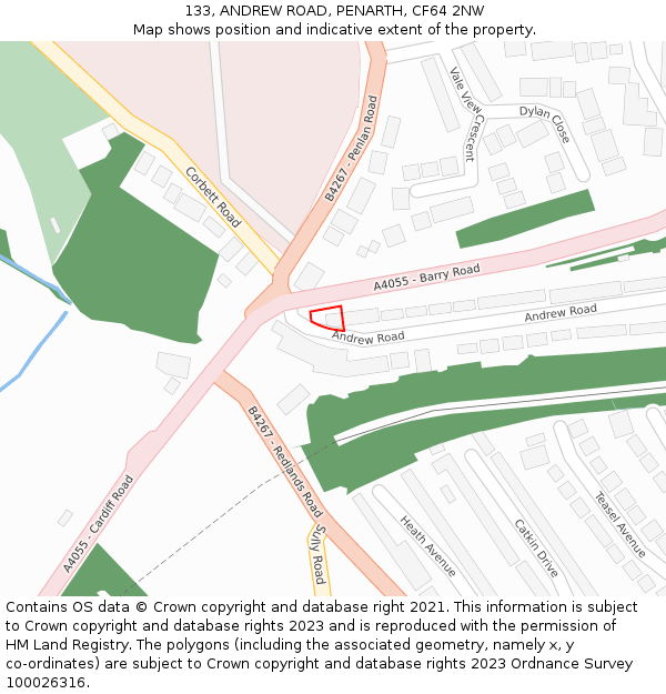 133, ANDREW ROAD, PENARTH, CF64 2NW: Location map and indicative extent of plot