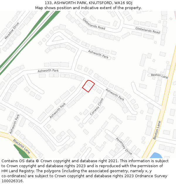 133, ASHWORTH PARK, KNUTSFORD, WA16 9DJ: Location map and indicative extent of plot