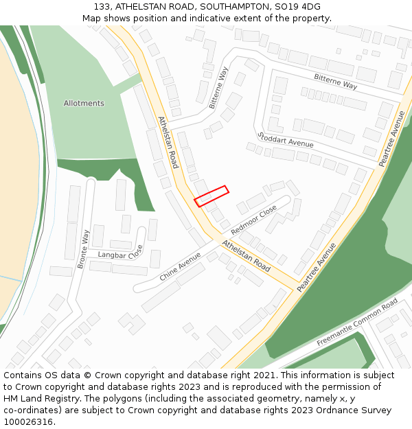 133, ATHELSTAN ROAD, SOUTHAMPTON, SO19 4DG: Location map and indicative extent of plot