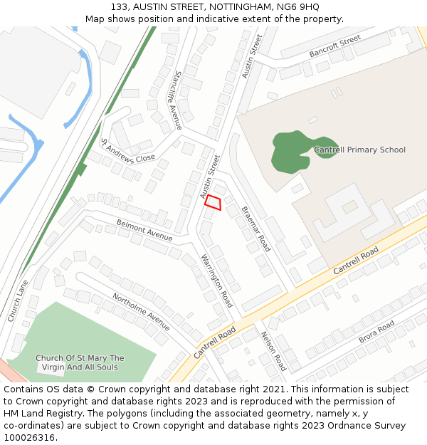 133, AUSTIN STREET, NOTTINGHAM, NG6 9HQ: Location map and indicative extent of plot