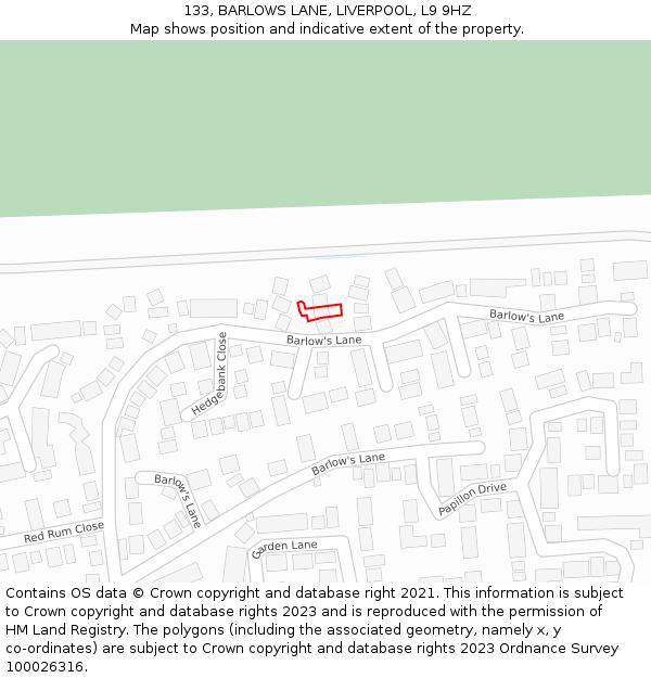 133, BARLOWS LANE, LIVERPOOL, L9 9HZ: Location map and indicative extent of plot