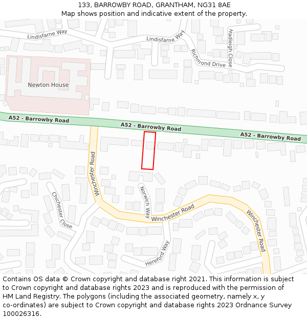 133, BARROWBY ROAD, GRANTHAM, NG31 8AE: Location map and indicative extent of plot