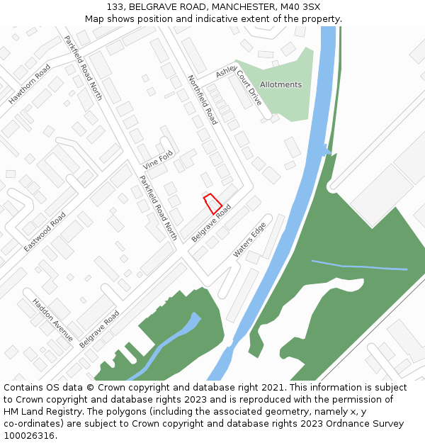 133, BELGRAVE ROAD, MANCHESTER, M40 3SX: Location map and indicative extent of plot