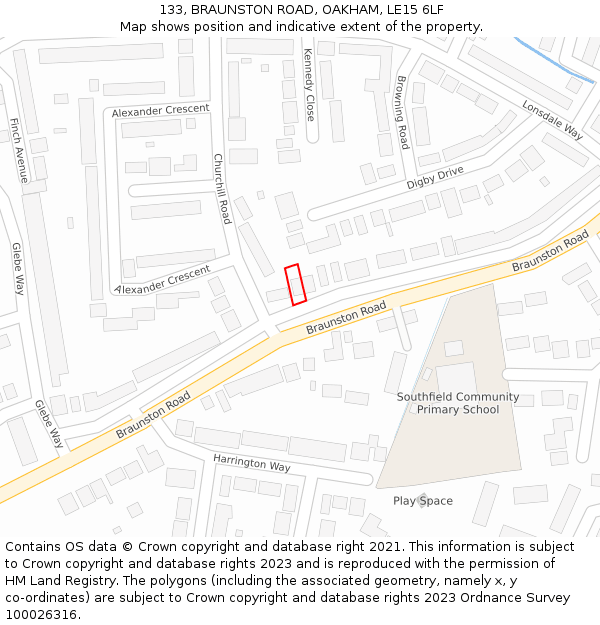 133, BRAUNSTON ROAD, OAKHAM, LE15 6LF: Location map and indicative extent of plot