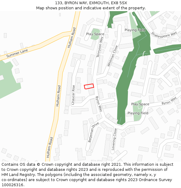 133, BYRON WAY, EXMOUTH, EX8 5SX: Location map and indicative extent of plot