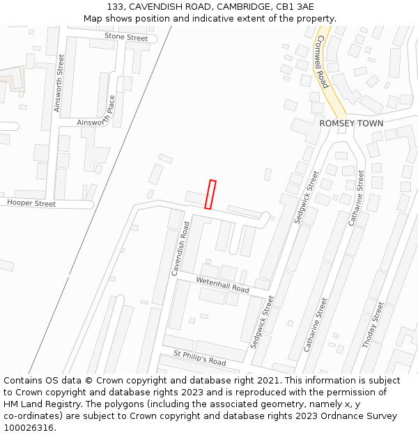 133, CAVENDISH ROAD, CAMBRIDGE, CB1 3AE: Location map and indicative extent of plot