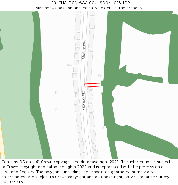 133, CHALDON WAY, COULSDON, CR5 1DP: Location map and indicative extent of plot