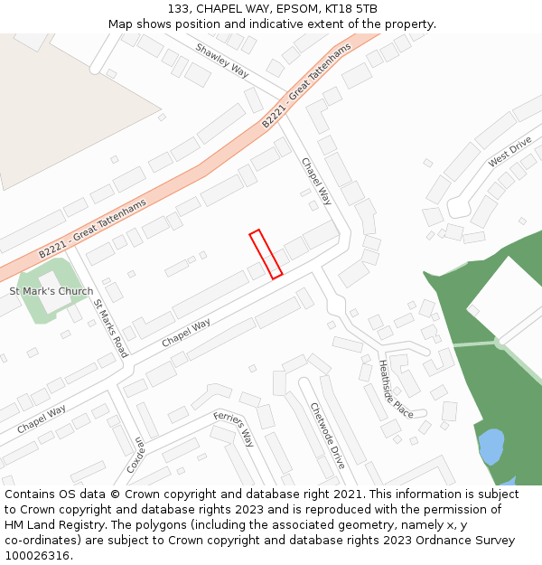 133, CHAPEL WAY, EPSOM, KT18 5TB: Location map and indicative extent of plot