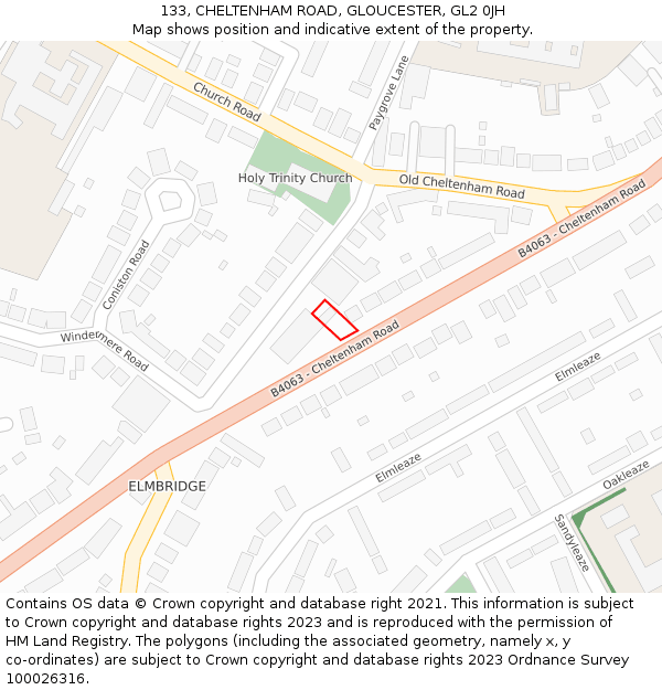 133, CHELTENHAM ROAD, GLOUCESTER, GL2 0JH: Location map and indicative extent of plot