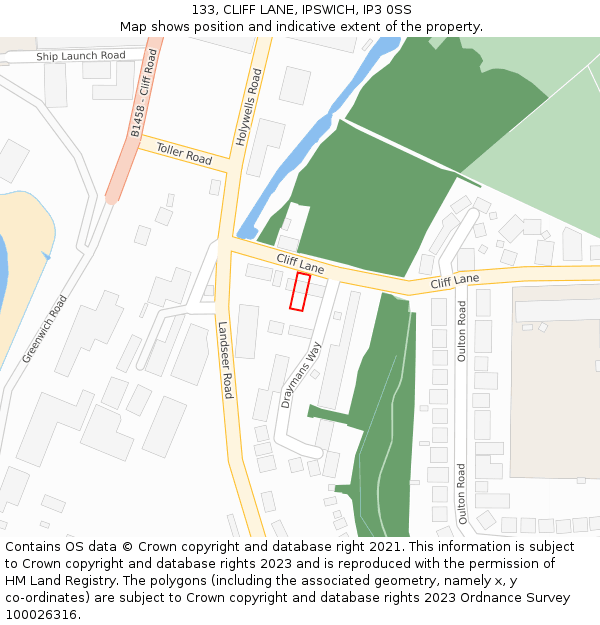 133, CLIFF LANE, IPSWICH, IP3 0SS: Location map and indicative extent of plot