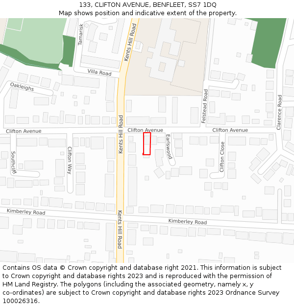 133, CLIFTON AVENUE, BENFLEET, SS7 1DQ: Location map and indicative extent of plot