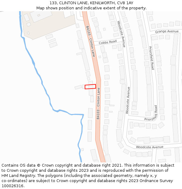133, CLINTON LANE, KENILWORTH, CV8 1AY: Location map and indicative extent of plot