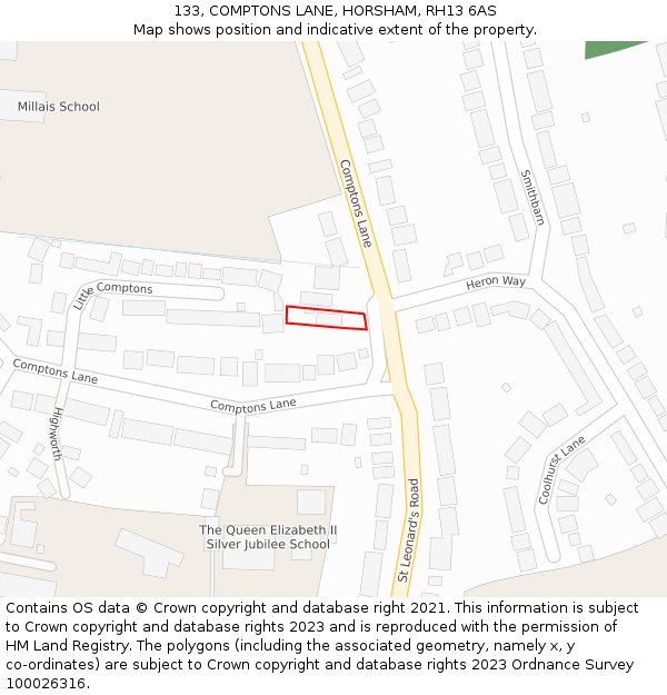 133, COMPTONS LANE, HORSHAM, RH13 6AS: Location map and indicative extent of plot