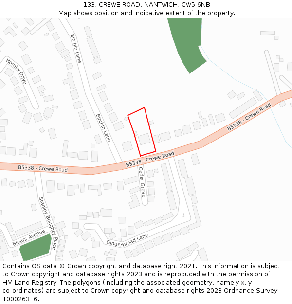 133, CREWE ROAD, NANTWICH, CW5 6NB: Location map and indicative extent of plot