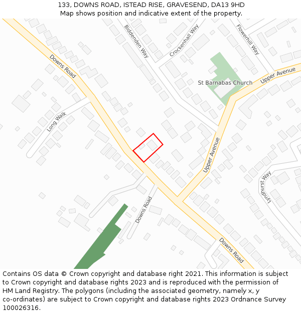 133, DOWNS ROAD, ISTEAD RISE, GRAVESEND, DA13 9HD: Location map and indicative extent of plot