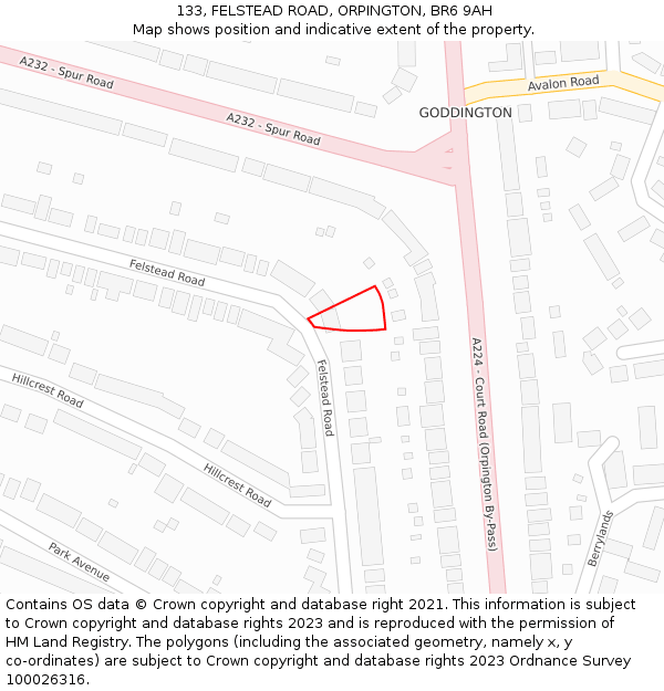133, FELSTEAD ROAD, ORPINGTON, BR6 9AH: Location map and indicative extent of plot