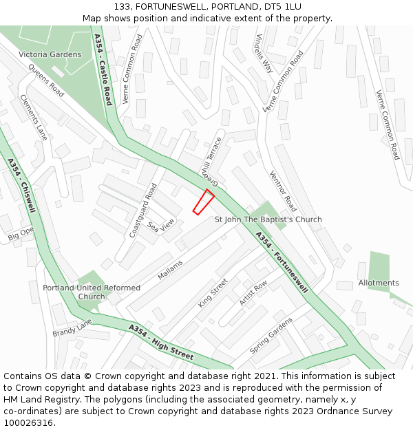 133, FORTUNESWELL, PORTLAND, DT5 1LU: Location map and indicative extent of plot