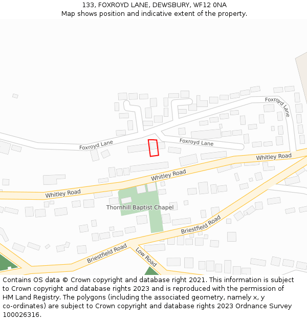 133, FOXROYD LANE, DEWSBURY, WF12 0NA: Location map and indicative extent of plot