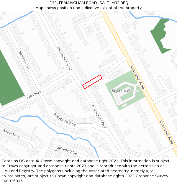 133, FRAMINGHAM ROAD, SALE, M33 3RQ: Location map and indicative extent of plot