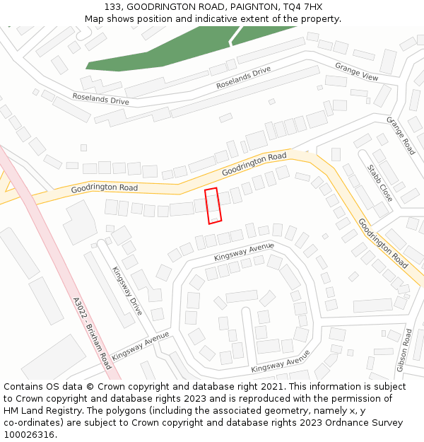 133, GOODRINGTON ROAD, PAIGNTON, TQ4 7HX: Location map and indicative extent of plot