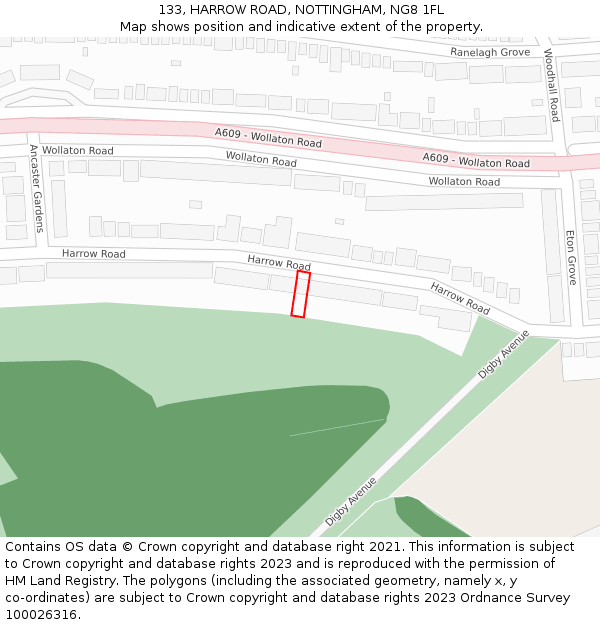 133, HARROW ROAD, NOTTINGHAM, NG8 1FL: Location map and indicative extent of plot