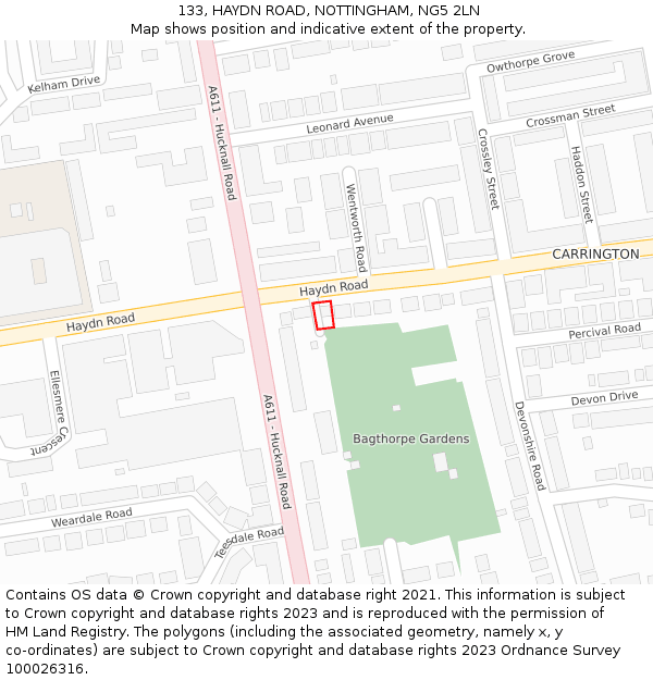133, HAYDN ROAD, NOTTINGHAM, NG5 2LN: Location map and indicative extent of plot
