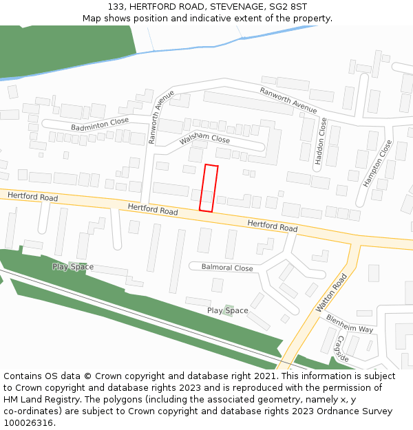 133, HERTFORD ROAD, STEVENAGE, SG2 8ST: Location map and indicative extent of plot
