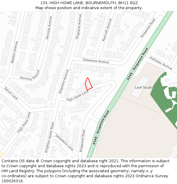 133, HIGH HOWE LANE, BOURNEMOUTH, BH11 9QZ: Location map and indicative extent of plot
