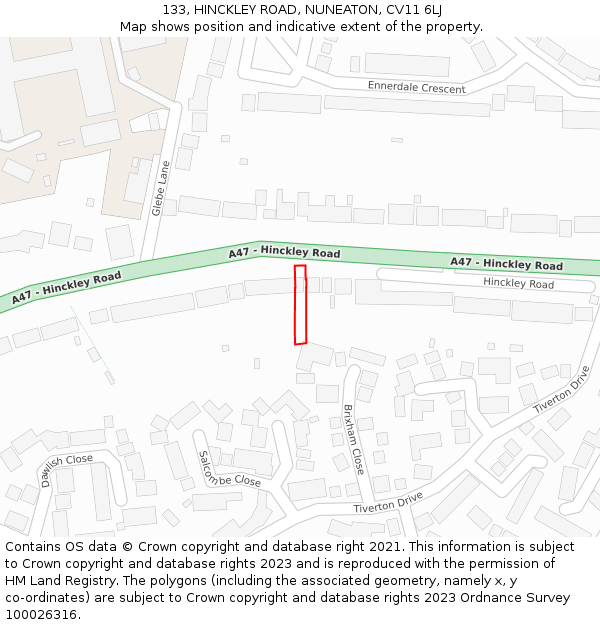 133, HINCKLEY ROAD, NUNEATON, CV11 6LJ: Location map and indicative extent of plot