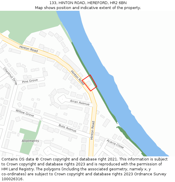 133, HINTON ROAD, HEREFORD, HR2 6BN: Location map and indicative extent of plot