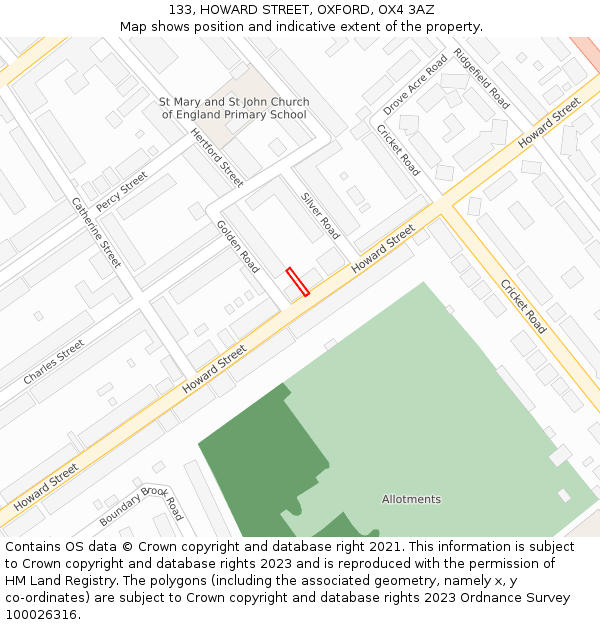 133, HOWARD STREET, OXFORD, OX4 3AZ: Location map and indicative extent of plot