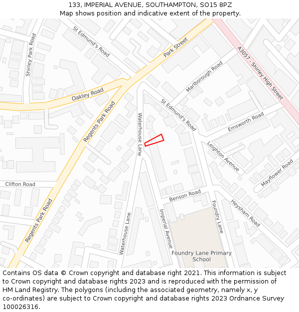 133, IMPERIAL AVENUE, SOUTHAMPTON, SO15 8PZ: Location map and indicative extent of plot