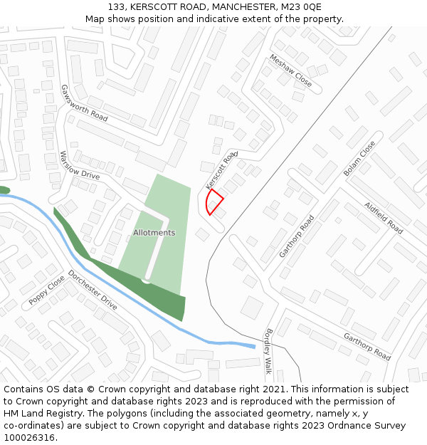 133, KERSCOTT ROAD, MANCHESTER, M23 0QE: Location map and indicative extent of plot