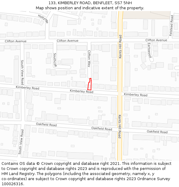 133, KIMBERLEY ROAD, BENFLEET, SS7 5NH: Location map and indicative extent of plot