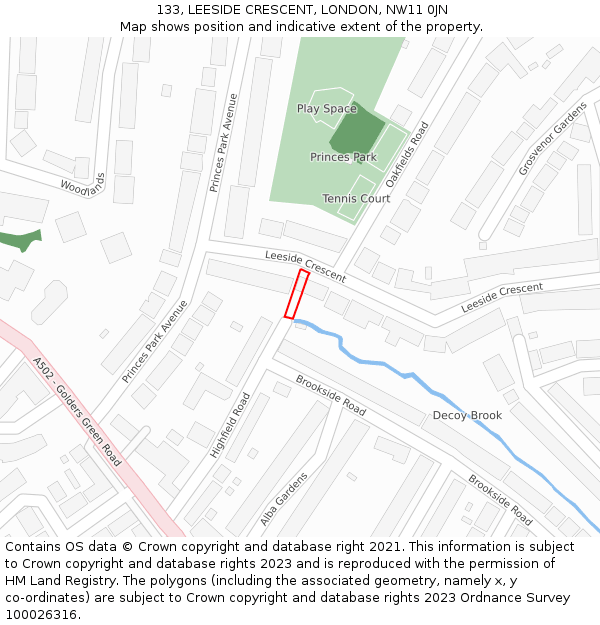 133, LEESIDE CRESCENT, LONDON, NW11 0JN: Location map and indicative extent of plot