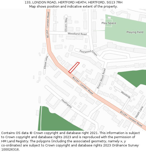 133, LONDON ROAD, HERTFORD HEATH, HERTFORD, SG13 7RH: Location map and indicative extent of plot